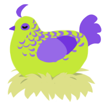 Limeade, a lime and blurple chicken with a half-lace pattern