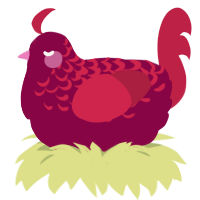 A maroon and crimson chicken with a half-lace pattern