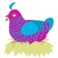 A fuchsia and cerulean chicken with a lace pattern