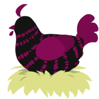 A black and wine chicken with a bar pattern