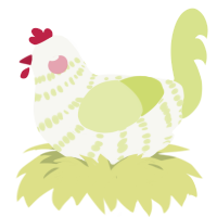A white and lemon chicken with a bar pattern