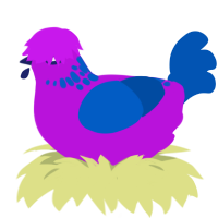 A amethyst and ultramarine chicken with a neck-speckle pattern