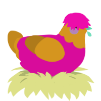 Gelée Sucrée, a fuchsia and ochre chicken with a head pattern