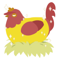 A yellow and red chicken with a head pattern
