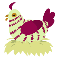 A apple and maroon chicken with a bar pattern