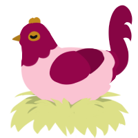 Rosé, a rose and maroon chicken with a head pattern