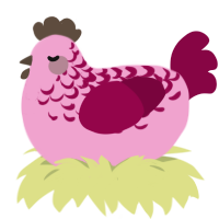 A pink and maroon chicken with a half-lace pattern