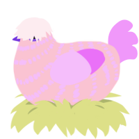 A rose and lavender chicken with a bar pattern