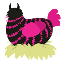 Hot Topic, a sable and fuchsia chicken with a bar pattern