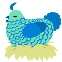 A mint and sapphire chicken with a lace pattern