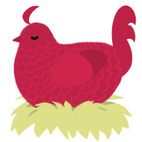 A crimson chicken with a lace pattern
