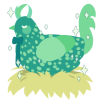 A turquoise and spring chicken with a speckle pattern