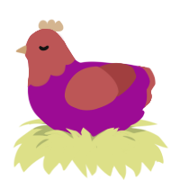 A plum and red chicken with a head pattern