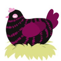 A black and wine chicken with a bar pattern