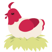 Cherry cake, a cream and crimson chicken with a head pattern