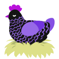 A black and blurple chicken with a lace pattern