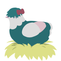 A teal and rose chicken with a head pattern