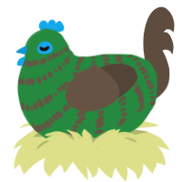 Steven, a viridian and bark chicken with a bar pattern