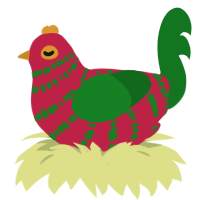 IT IS STILL OCTOBER, a crimson and leaf chicken with a bar pattern