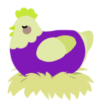 A violet and lemon chicken with a head pattern