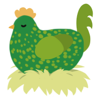 Snapdragon, a viridian and chartreuse chicken with a speckle pattern