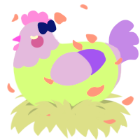 A gluppy and lilac chicken with a head pattern
