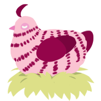 A rose and maroon chicken with a bar pattern