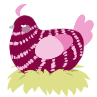 A maroon and pink chicken with a bar pattern