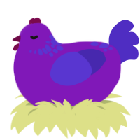 A violet and indigo chicken with a neck-speckle pattern
