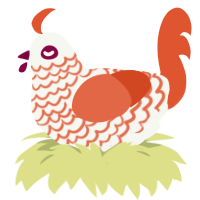 A white and vermilion chicken with a lace pattern