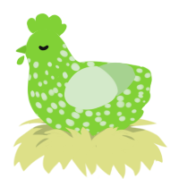 A grass and gluppy chicken with a speckle pattern