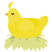 A yellow chicken with a head pattern
