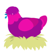 A plum and fuchsia chicken with a head pattern