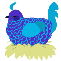 A indigo and cerulean chicken with a lace pattern