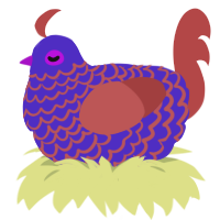 A indigo and red chicken with a lace pattern