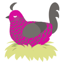 A fuchsia and grey chicken with a lace pattern