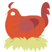 A vermilion and red chicken with a half-bar pattern
