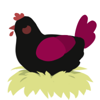 A black and maroon chicken