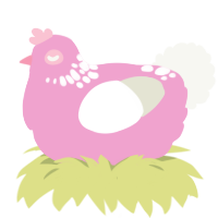 A pink and white chicken with a neck-speckle pattern
