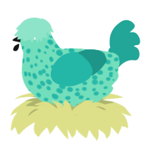 A mint and turquoise chicken with a speckle pattern