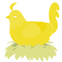 A yellow chicken with a head pattern