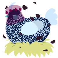 A tumblr and white chicken with a double-lace pattern