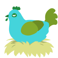 A aqua and chartreuse chicken