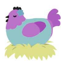 Iti, a aqua and amethyst chicken with a head pattern