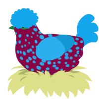 g1, a maroon and sky chicken with a speckle pattern