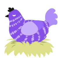 A blurple and lilac chicken with a bar pattern