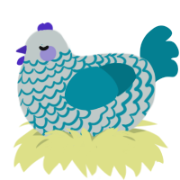 Renée, a silver and sea chicken with a lace pattern