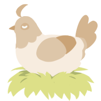 A cream and beige chicken with a head pattern