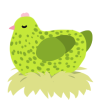A lime and chartreuse chicken with a speckle pattern
