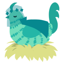 A mint and turquoise chicken with a bar pattern